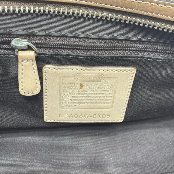 Auth COACH Hamptons Signature Satchel 8K05 Khaki Light Brown Jacquard Leather - Picture 6 of 10